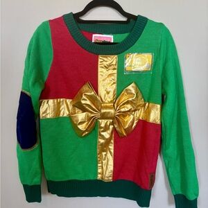 Tipsy Elves Festive Gift Box Sweater - Green, Red, and Gold